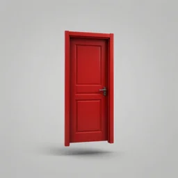 a red door floating in a black void,