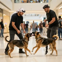 dog fighting a man in Dubai mall