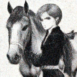 emma watson, meets the horse from berserk, highly detailed, black and white, manga, art by Kentaro Miura