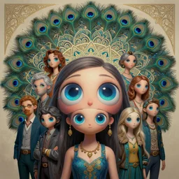 anthropomorphic highly detailed group portrait of funny neon giant cute eyes irish model one - point - perspective - peacock mandala, intricate, elegant, highly detailed, digital painting, artstation, concept art, smooth, sharp focus, illustration, art by artgerm, bob eggleton, michael whelan, stephen hickman, richard corben, wayne barlowe, trending on artstation and greg rutkowski and alphonse mucha, 8 k