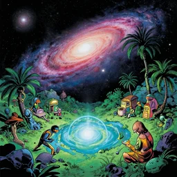 a galactic oasis, comic book art
