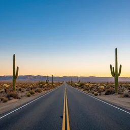 hd wallpaper, road california desert, sunset, blue sky, cactus, high detailed, one motorbike in center of frame, romantic couple, go out here, beautiful concept photo, wallpaper