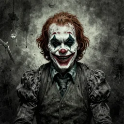 grunge drawing of a happy clown in the style of the grudge | horror themed