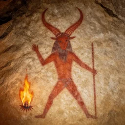 horned god, paleolithic cave painting, light of fire