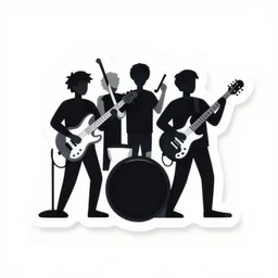 a one - band - one - sound, svg sticker, vector art, band making music together