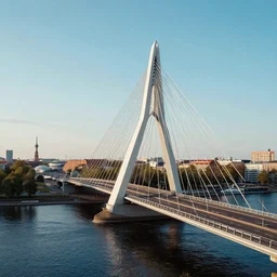 view on vansu bridge in riga in year 2 1 0 0, futuristic, cyberpunk
