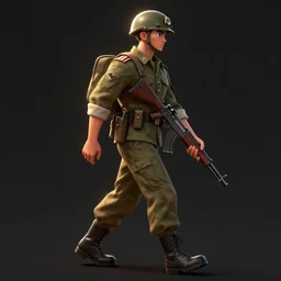 A sprite sheet for an animation of a soldier walking with a gun, transparent background,  game character
