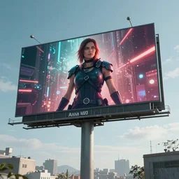 ana de armas on giant billboard in the sky blade runner 2 0 4 9 photo realistic 8 k resolution hyperdetailed