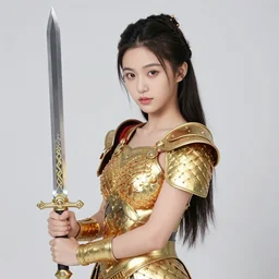 young goddess, realistic proportions, beautiful face, in goldfish armor, wielding a fish sword, symmetrical, highly detailed, engraving kentaro miura manga art style
