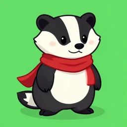 badger wearing a scarf, cartoon style, green background
