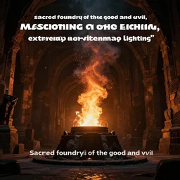 “sacred foundry of the good and evil, dramatic lighting, cinematic, establishing shot, extremely high detail, photorealistic, cinematic lighting”