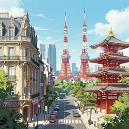 mix of nantes ( france ) and tokyo ( japan ) ; artstation