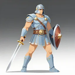 translucent roman soldier themed muscular superhero in battle, sword and shield, fantasy digital art, studio ghibli, clean cel shaded vector art, style artstation, style greg rutkowski, octane render, unreal engine 6, epic game graphics, fantasy, conceptual art, ray tracing