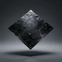 a flying black square, metallic, a omnious flat black and flattened design made of very visually artistic or cool looking metal