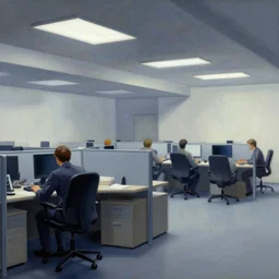 concept art of severance indoor office scenario, painted by syd mead