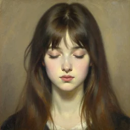 a detailed upstate portrait of am pretty anime girl, eyes closed, uplight, painting by gaston bussiere, craig mullins, j. c. leyendecker