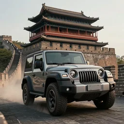 mahindra thar riding through the great wall of china, an epic fantasy, dramatic lighting, cinematic, establishing shot, extremely high detail, photorealistic, cinematic lighting, artstation, by simon stalenhag, in the style of forza horizon 5, zaha hadid