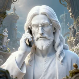 highly detailed portrait white jesus cellphone salesman with glasses, unreal engine, fantasy art by greg rutkowski, loish, rhads, makoto shinkai and lois van baarle, ilya kuvshinov, rossdraws, tom bagshaw, global illumination, radiant light, detailed and intricate environment