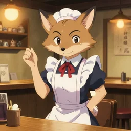 barmaid with a coyote head in a cozy tavern, hidari, color page, tankoban, 4K, tone mapping, Akihiko Yoshida.