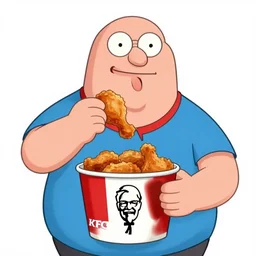 peter griffin eating a bucket of kfc chicken