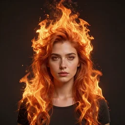 perfectly centered portrait, woman with hair made of flames, by anne stokes character concept, unreal engine, highly detailed, professional portrait photography, candid photography