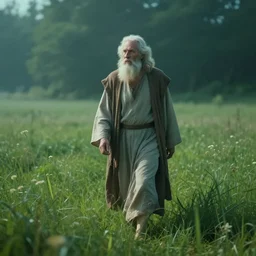 old prophet wandering about a meadow, subsurface scattering