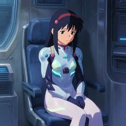 beautiful young Himalayan woman, sitting in personal quarters of spaceship, sad, futuristic, somber, iridescent body suit with glowing stripes, by Makoto Shinkai and Wojtek Fus, by studio trigger, rossdraws, ambient occlusion, clean lineart and color, vibrant