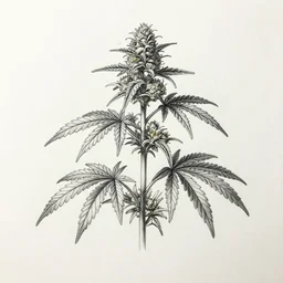 botanical diagram of cannabis, pencil and pen illustration