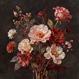 flowers and blood, surrealistic collage art
