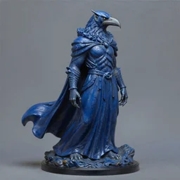 resin sculpture of a kenku raven in a flowing indigo cloak. oil on canvas by lead character artist