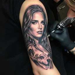 Jennifer Connelly as my tattoo artist, arm tattoo sleeve, by Greg Hildebrandt, 4k,