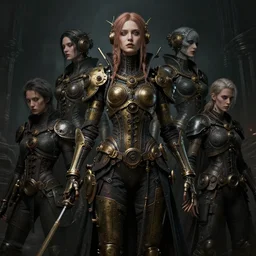 A portrait of monstrous Steampunk style women by Greg Rutkowski, Sung Choi, Mitchell Mohrhauser, Maciej Kuciara, Johnson Ting, Maxim Verehin, Peter Konig, Bloodborne, 8k photorealistic, cinematic lighting, HD, high details, dramatic, dark atmosphere, trending on artstation