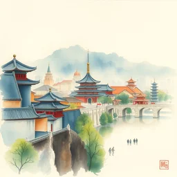 city of beijing, watercolor