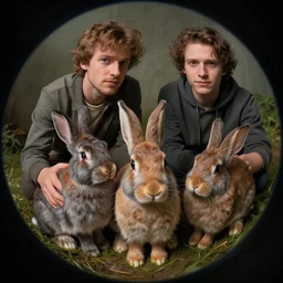 fisheye lens shot of a family of rabbits, peter morbacher, ross tran, greg rutkowski, intricate details, trending on artstation, cinematic lighting, digital painting, sharp focus, no blur, octane render, artgerm