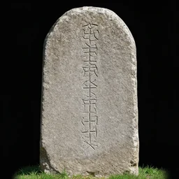 photograph of a / rune stone / with inscription
