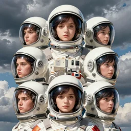 portrait of a girl with astronaut helmets in the style of cowboy bebop, calm, fantasy character portrait, dynamic pose, above view, sunny day, thunder clouds in the sky, artwork by jeremy lipkin and giuseppe dangelico pino and michael garmash and rob rey and greg manchess and huang guangjian and makoto shinkai, very coherent asymmetrical artwork, sharp edges, perfect face, simple form, 1 0 0 mm