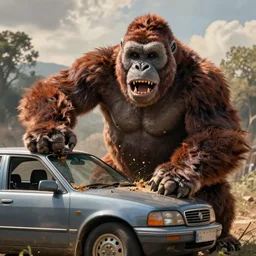 King Kong crushes a car, photography by Julia Fullerton-Batten