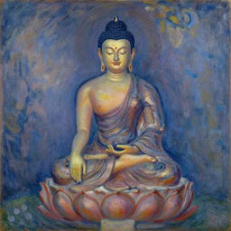 space, buddhism, painting by greg rutkowski, artgerm, claude monet, j. c. leyendecker
