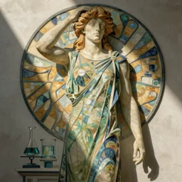 math and science personified in the style of mucha
