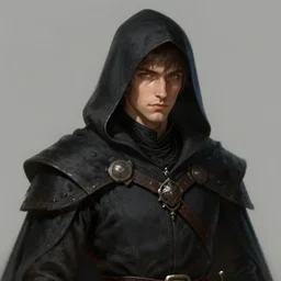 portrait, young man :: dark medieval clothes, Hood :: high detail, digital art, fantasy, RPG, concept art, illustration