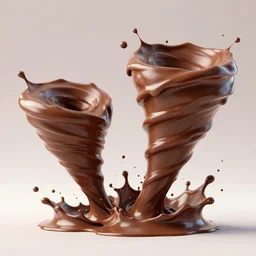two 3 d cgi particle and real flow liquid chocolate tornados colliding with a big splash, 3 d render, global illumination, ultra glossy, surreal, concept art, 4 k