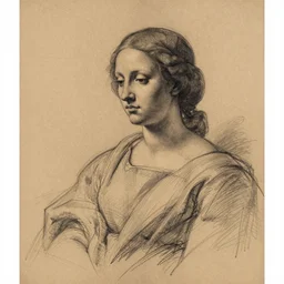tintoretti study of a woman. black and white chalk on brown paper. sketch lines