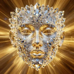 fractal - patterned face made of crystal, kodachromatic, dynamic lighting, volumetric golden lighting background, 8 k
