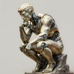the thinker sculpture as an i robot, intricate, elegant, volumetric lighting, scenery, digital painting, highly detailed, artstation, sharp focus, illustration, concept art, luis rollo, ruan jia, steve mccurry, john berkey