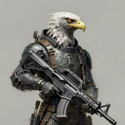 a portrait of an anthropomorphic cyberpunk eagle holding an ar - 1 5, fantasy, elegant, digital painting, artstation, concept art, matte, sharp focus, illustration, art by josan gonzalez