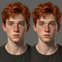 portrait of 1 9 - year - old male twins with red hair and freckles, two male, wearing shirts,, hyper realistic face, beautiful eyes, character art, art by mark brooks, hyperdetailed, cryengine, trending on artstation, digital art