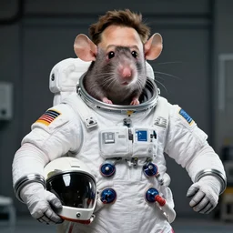 a portrait rat that looks like elon musk in a spacesuit holding a helmet