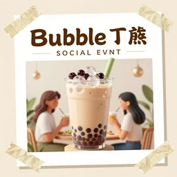scrapbook style poster, trending on artstation, bubble tea social event