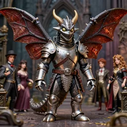 zoomed portrait of tin toy jack the ripper as fuzzy kaiju moth dragons wearing armour in victorian london, nicoletta ceccoli, mark ryden, lostfish, hyung tae, frank frazetta, depth of field, detailed and intricate gothic environment, 8 k resolution, hyperrealistic, octane render