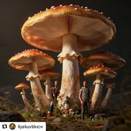 insanely detailed. instagram photo, kodak portra. by wlop, ilya kuvshinov, krenz cushart, greg rutkowski, pixiv. zbrush sculpt, octane, maya, houdini, vfx. huge mushrooms. cinematic dramatic atmosphere, sharp focus, volumetric lighting.